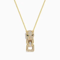 Necklaces & Pendants|Effy Jewelry Signature 14K Yellow Gold Emerald and Diamond Panther Pendant