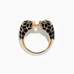 Rings|Effy Jewelry Signature 14K Yellow Gold Emerald and Diamond Black Enamel Panther Ring