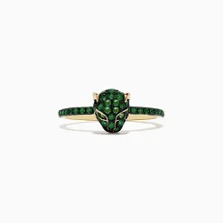 Rings|BH Multi Signature 14K Yellow Gold Emerald and Tsavorite Panther Ring, 0.57 TCW