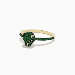 Rings|BH Multi Signature 14K Yellow Gold Emerald and Tsavorite Panther Ring, 0.57 TCW