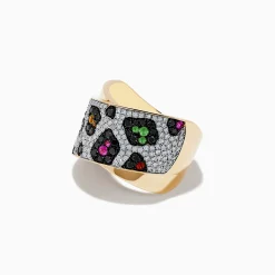 Rings|Effy Jewelry Signature 14K Yellow Gold Multi Sapphire, Black and White Diamond Animal Print Ring
