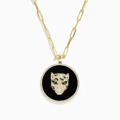 Necklaces & Pendants|BH Multi Signature 14K Yellow Gold Onyx, Emerald and Diamond Coin Pendant