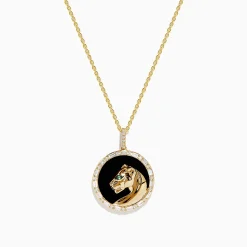 Necklaces & Pendants|Effy Jewelry Signature 14K Yellow Gold Onyx Emerald and Diamond Panther Pendant