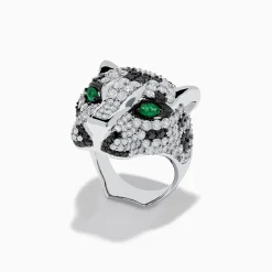 Rings|Effy Jewelry Signature Panther Head 14K White Gold Diamond u0026 Emerald Ring