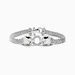 Bracelets|Effy Jewelry Signature Sterling Silver Diamond and Tsavorite Panther Bracelet, 0.16 TCW