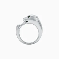 Rings|Effy Jewelry Signature Sterling Silver Diamond and Tsavorite Panther Ring, 0.13 TCW