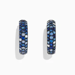 Earrings|BH Multi Splash Silver Blue Sapphire 1" Hoop Earrings, 3.97 TCW