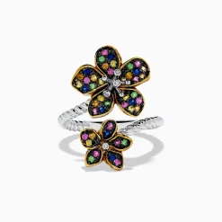 Rings|Effy Jewelry Splash Sterling Silver Diamond and Mulit Sapphires Flower Ring