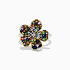 Rings|Effy Jewelry Splash Sterling Silver Diamond and Mulit Sapphires Flower Ring