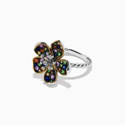 Rings|Effy Jewelry Splash Sterling Silver Diamond and Mulit Sapphires Flower Ring