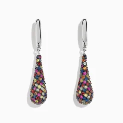 Earrings|BH Multi Splash Sterling Silver Multi Color Sapphire Drop Earrings, 4.10 TCW