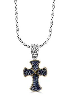 Necklaces & Pendants|Effy Jewelry Sterling Silver u0026 18K Gold Blue Sapphire Cross Pendant, 0.88 TCW