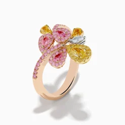Rings|Effy Jewelry Trio 18K Three Tone Gold Multi Color Diamond Bouquet Ring
