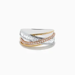 Rings|Effy Jewelry Trio 14K Three-Tone Gold Diamond Crossover Ring