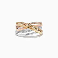 Rings|Effy Jewelry Trio 14K Three-Tone Gold Diamond Crossover Ring