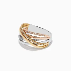 Rings|Effy Jewelry Trio 14K Three-Tone Gold Diamond Crossover Ring