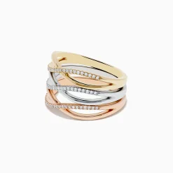 Rings|Effy Jewelry Trio 14K 3-Tone Gold Diamond Stackable Crossover Rings Set of 3