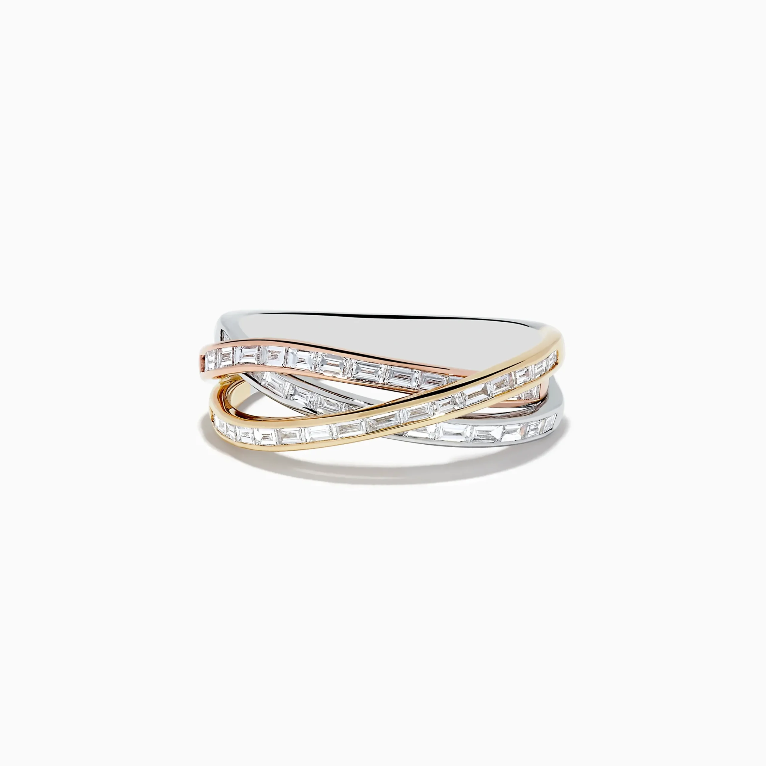 Rings|Effy Jewelry Trio 14K Tri Color Gold Crossover Diamond Band, 0.72 TCW