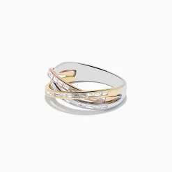 Rings|Effy Jewelry Trio 14K Tri Color Gold Crossover Diamond Band, 0.72 TCW