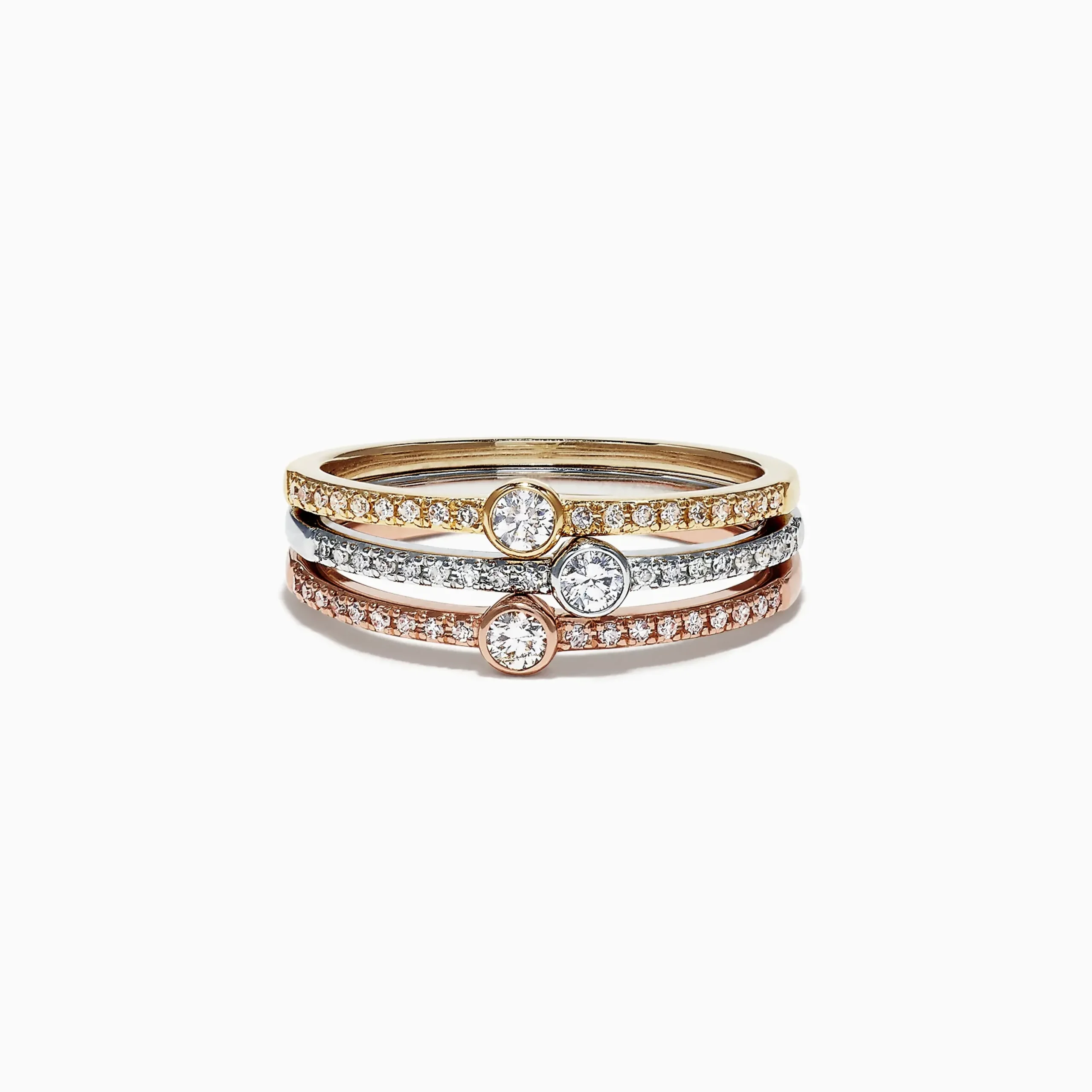 Rings|Effy Jewelry Trio 14K Tri Color Gold Diamond Stack Ring, 0.50 TCW