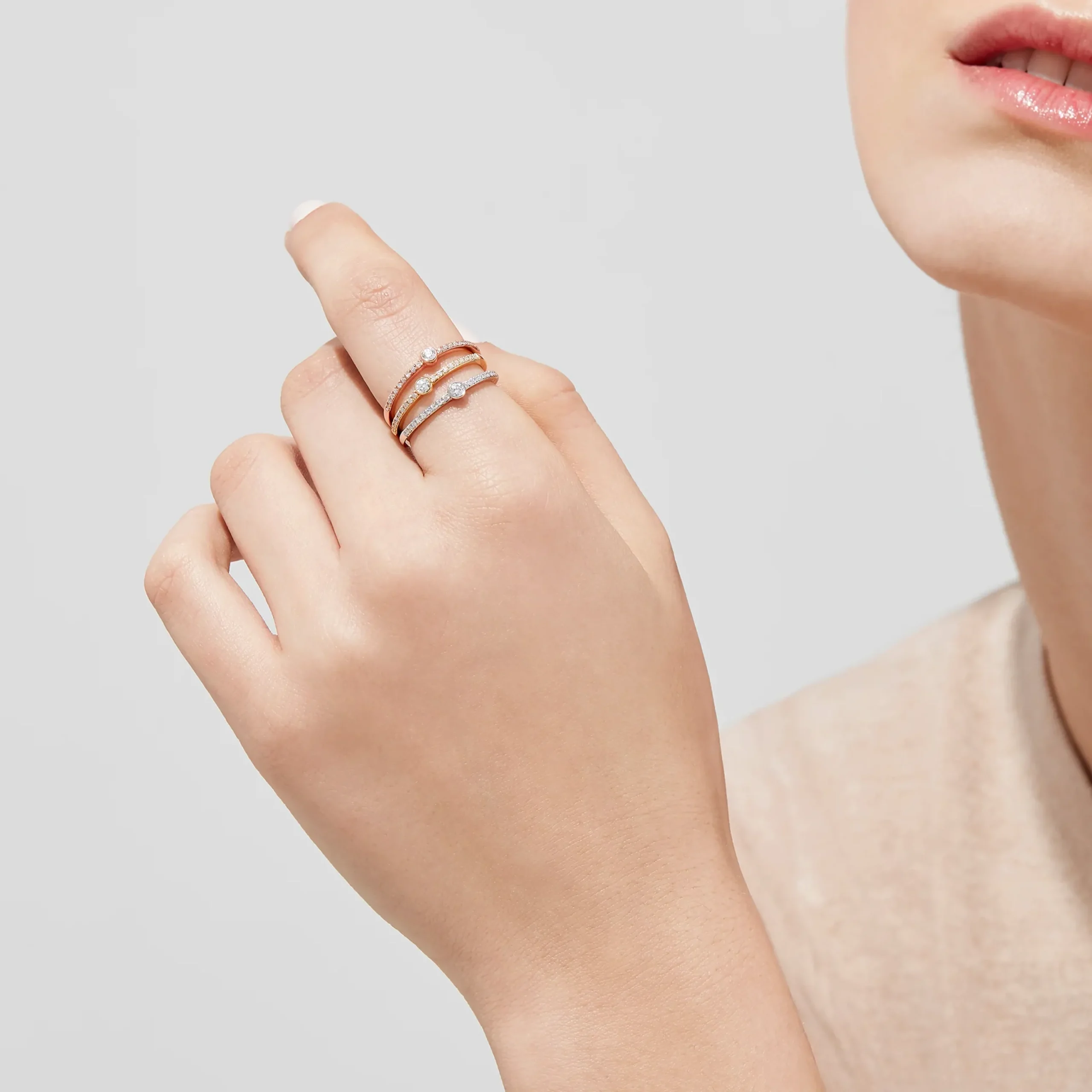 Rings|Effy Jewelry Trio 14K Tri Color Gold Diamond Stack Ring, 0.50 TCW