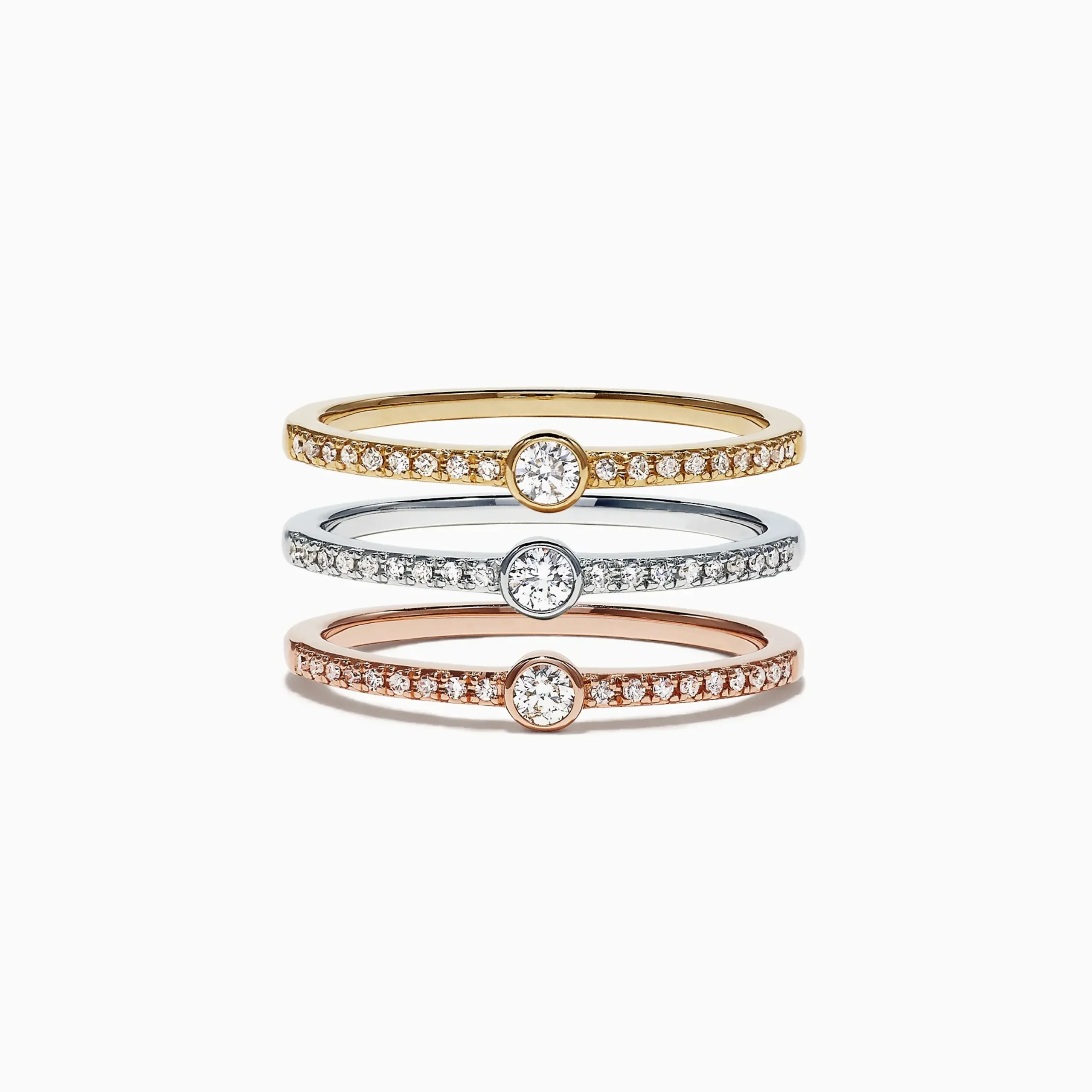 Rings|Effy Jewelry Trio 14K Tri Color Gold Diamond Stack Ring, 0.50 TCW