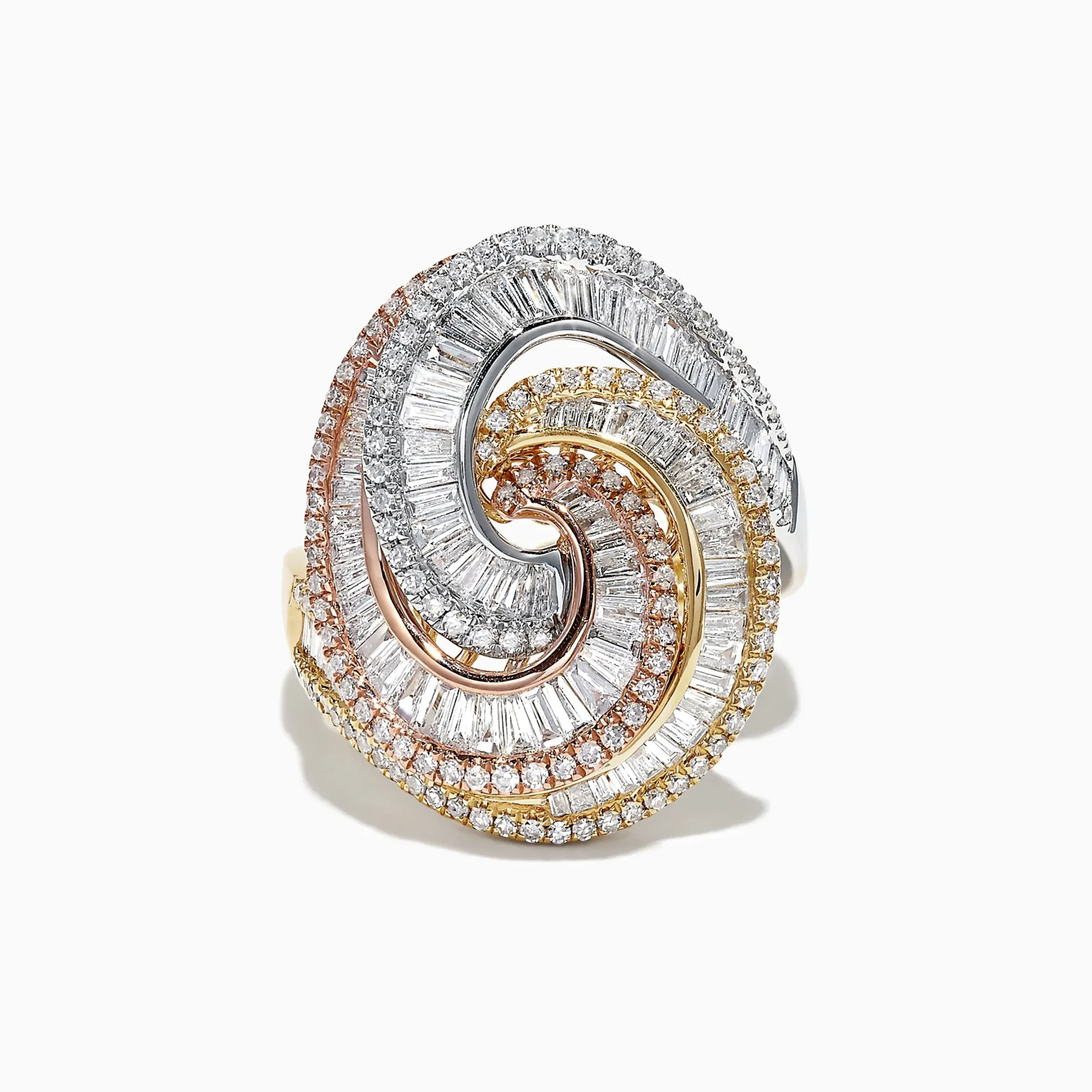 Rings|Effy Jewelry Trio 14K Tri Color Gold Diamond Swirl Statement Ring, 1.66 TCW