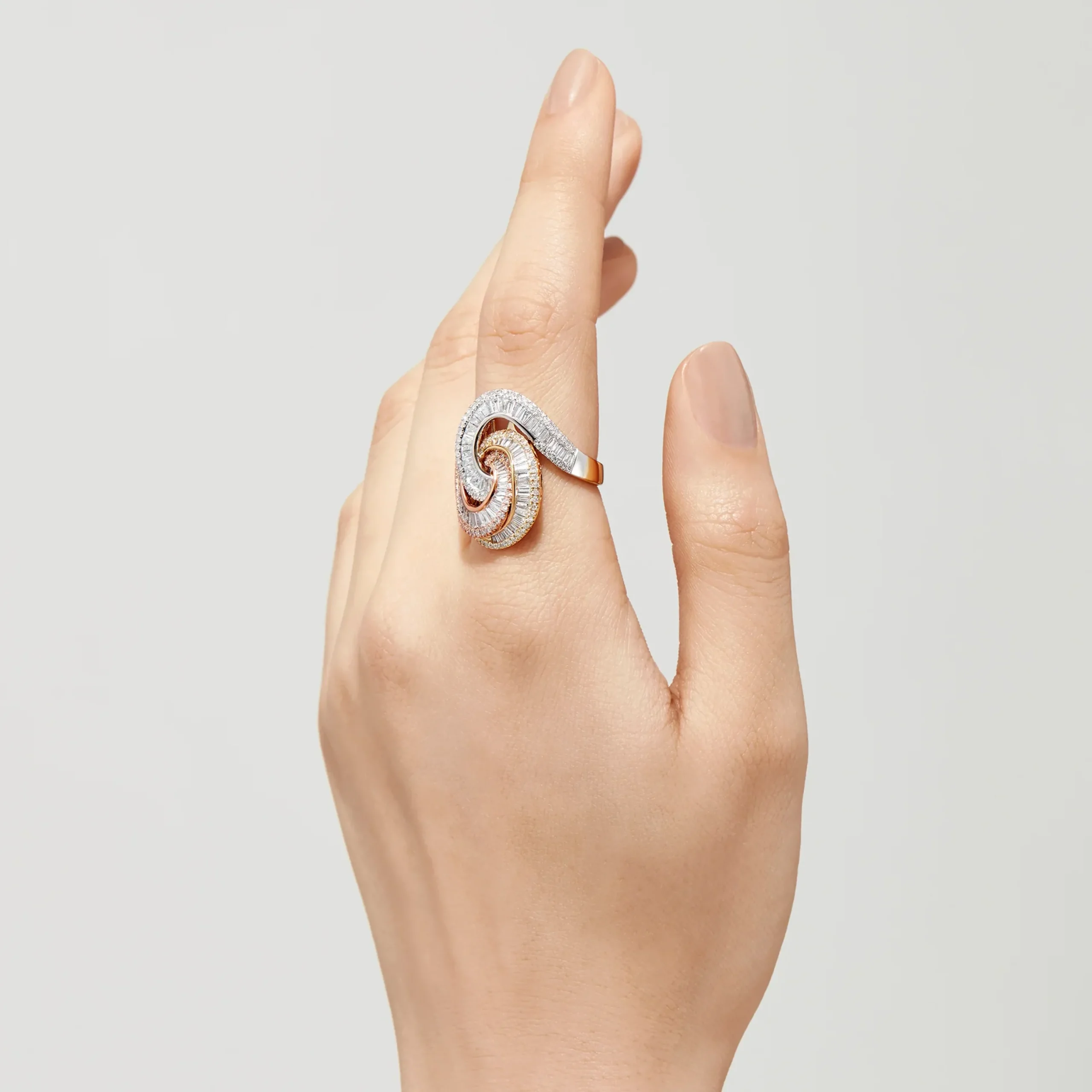 Rings|Effy Jewelry Trio 14K Tri Color Gold Diamond Swirl Statement Ring, 1.66 TCW