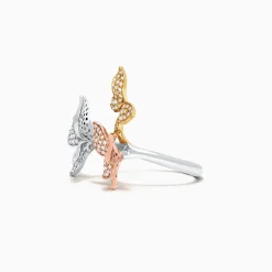 Rings|Effy Jewelry Trio 14K Tri Color Gold Diamond Butterfly Ring, 0.66 TCW