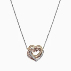 Necklaces & Pendants|Effy Jewelry Trio 14K Tri Color Gold Diamond Heart Necklace, 0.40 TCW