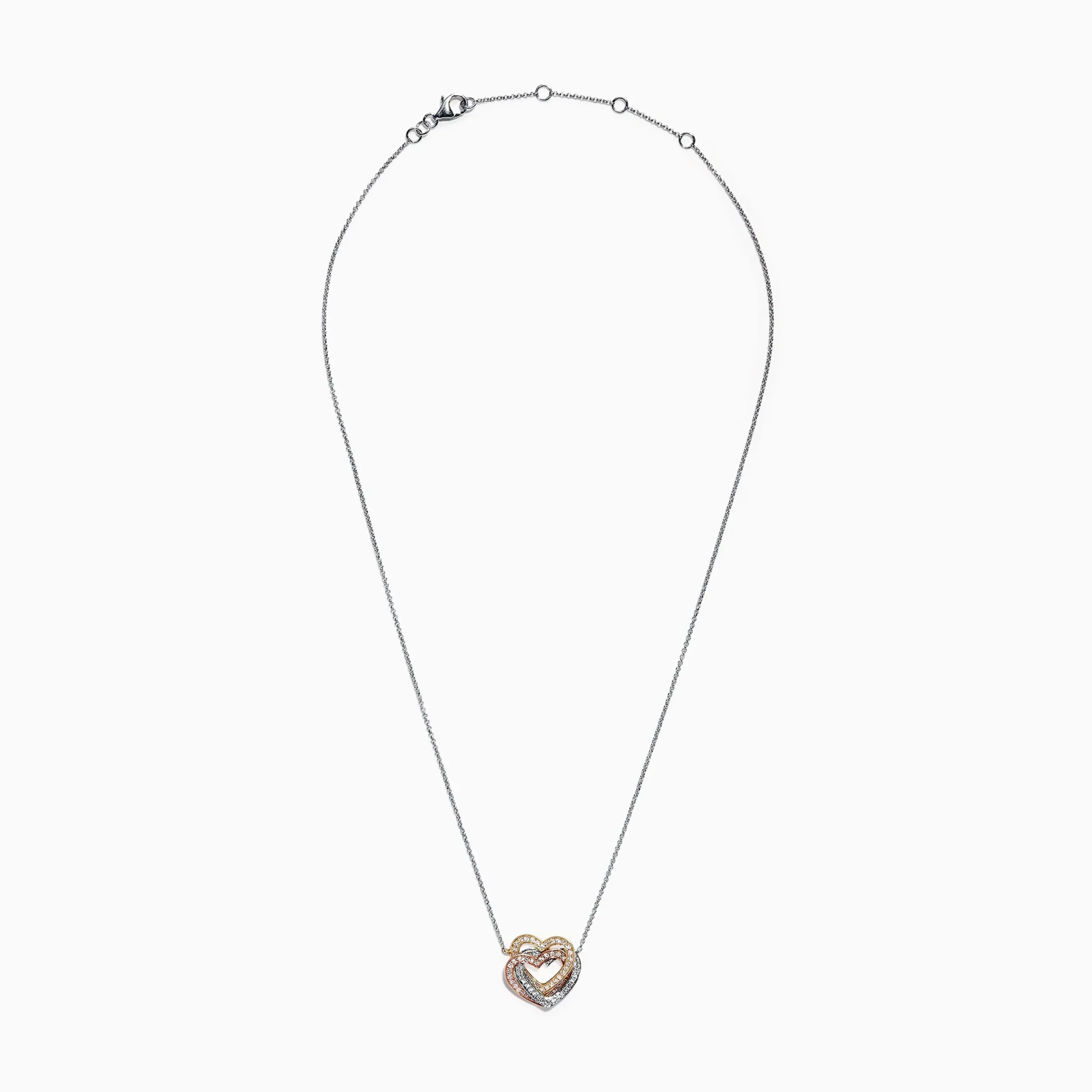 Necklaces & Pendants|Effy Jewelry Trio 14K Tri Color Gold Diamond Heart Necklace, 0.40 TCW