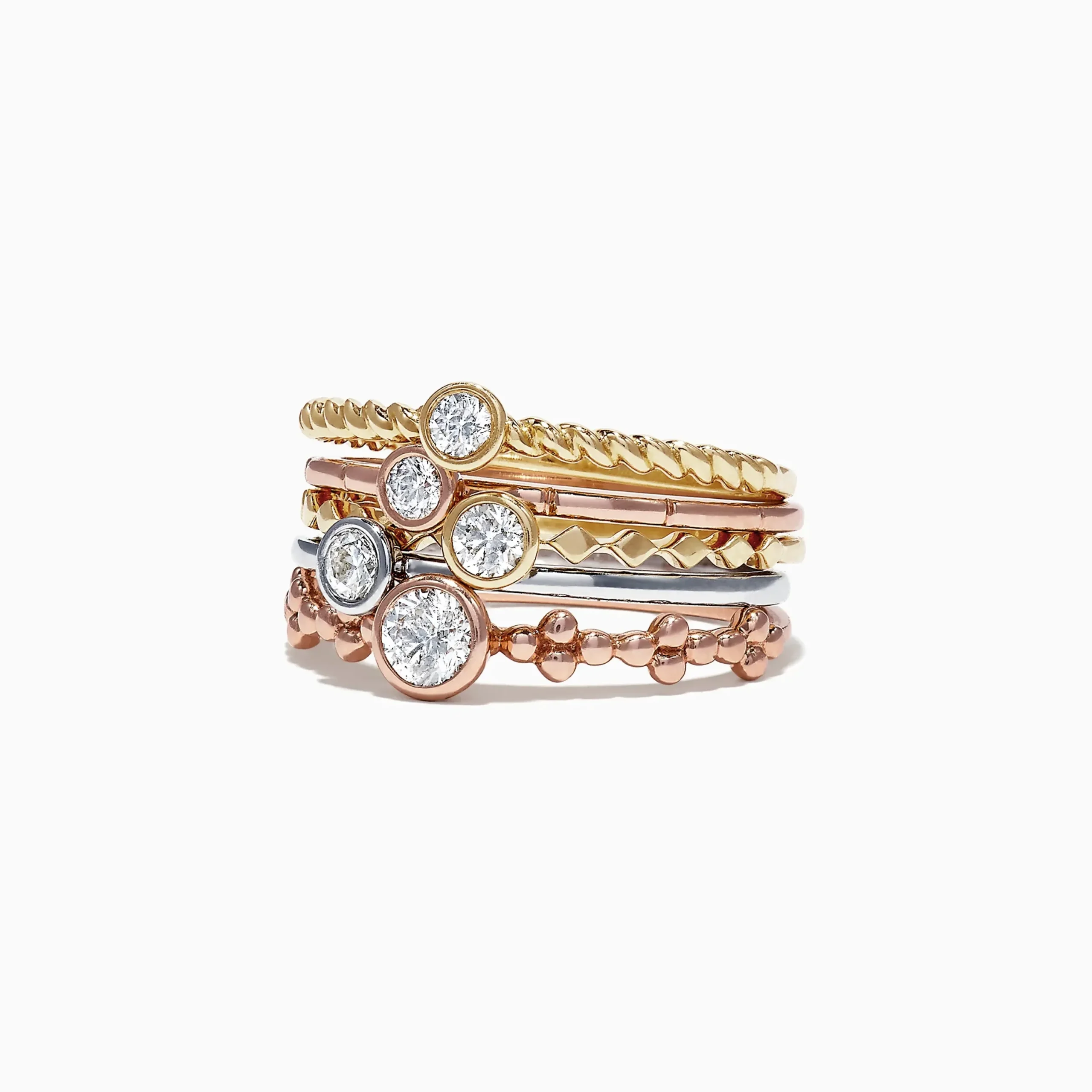 Rings|Effy Jewelry Trio 14K Tri Color Gold Diamond 5 Stack Ring, 0.61 TCW