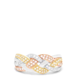 Rings|Effy Jewelry Trio 14K Tri Color Gold Diamond Braid Ring, 0.29 TCW