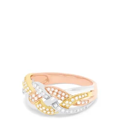 Rings|Effy Jewelry Trio 14K Tri Color Gold Diamond Braid Ring, 0.29 TCW