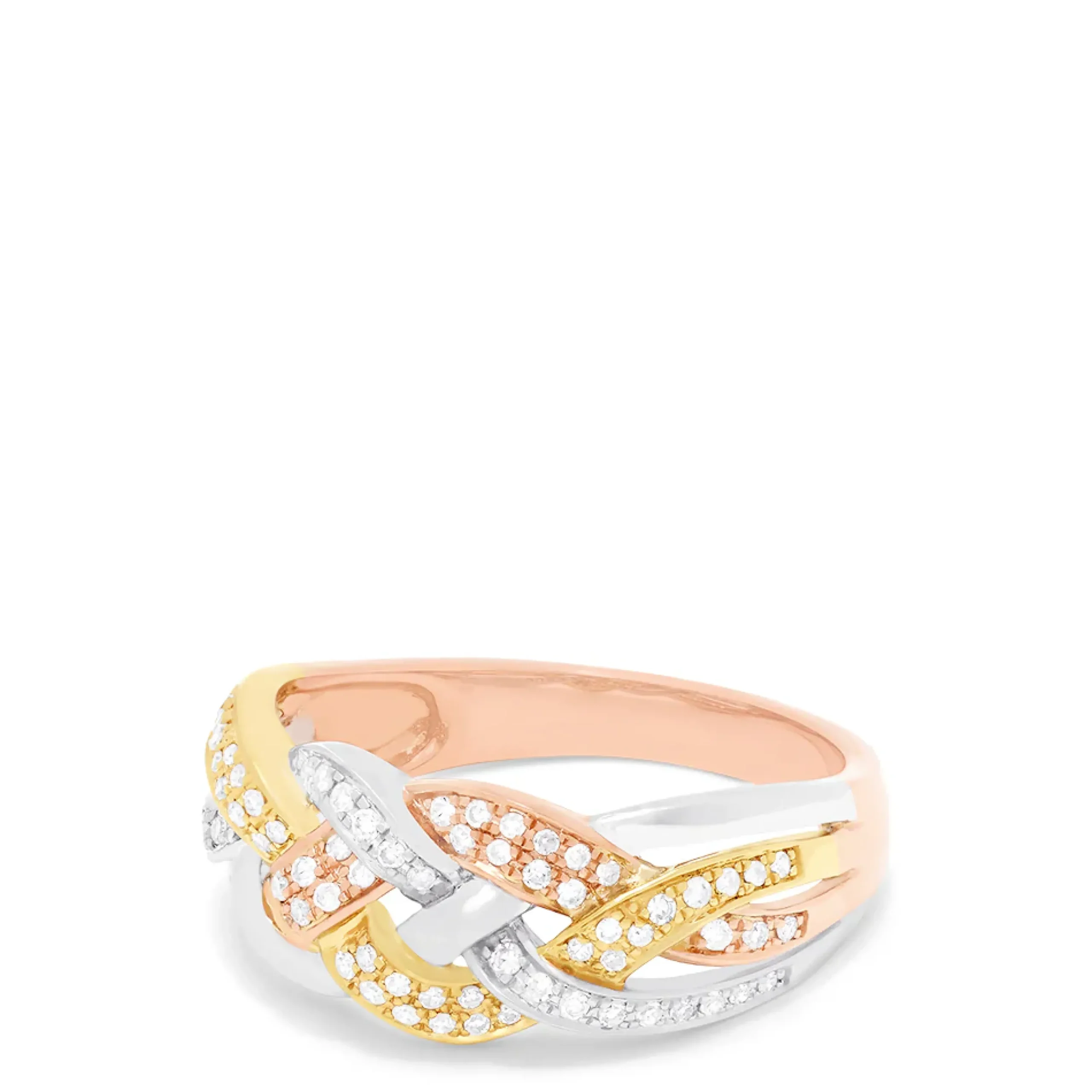 Rings|Effy Jewelry Trio 14K Tri Color Gold Diamond Braid Ring, 0.29 TCW