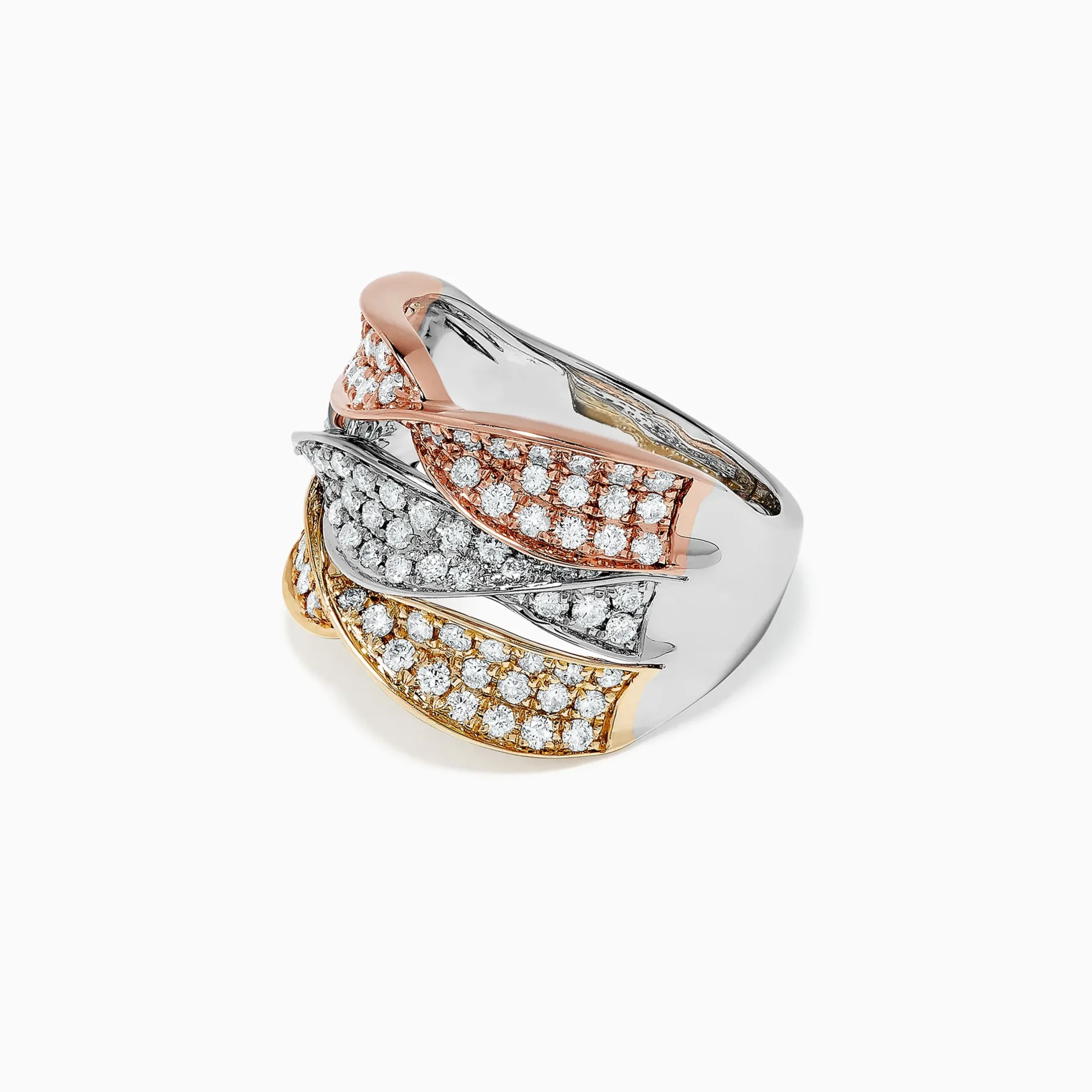 Rings|Effy Jewelry Trio 14K Tri Color Gold Diamond Twist Ring, 1.24 TCW