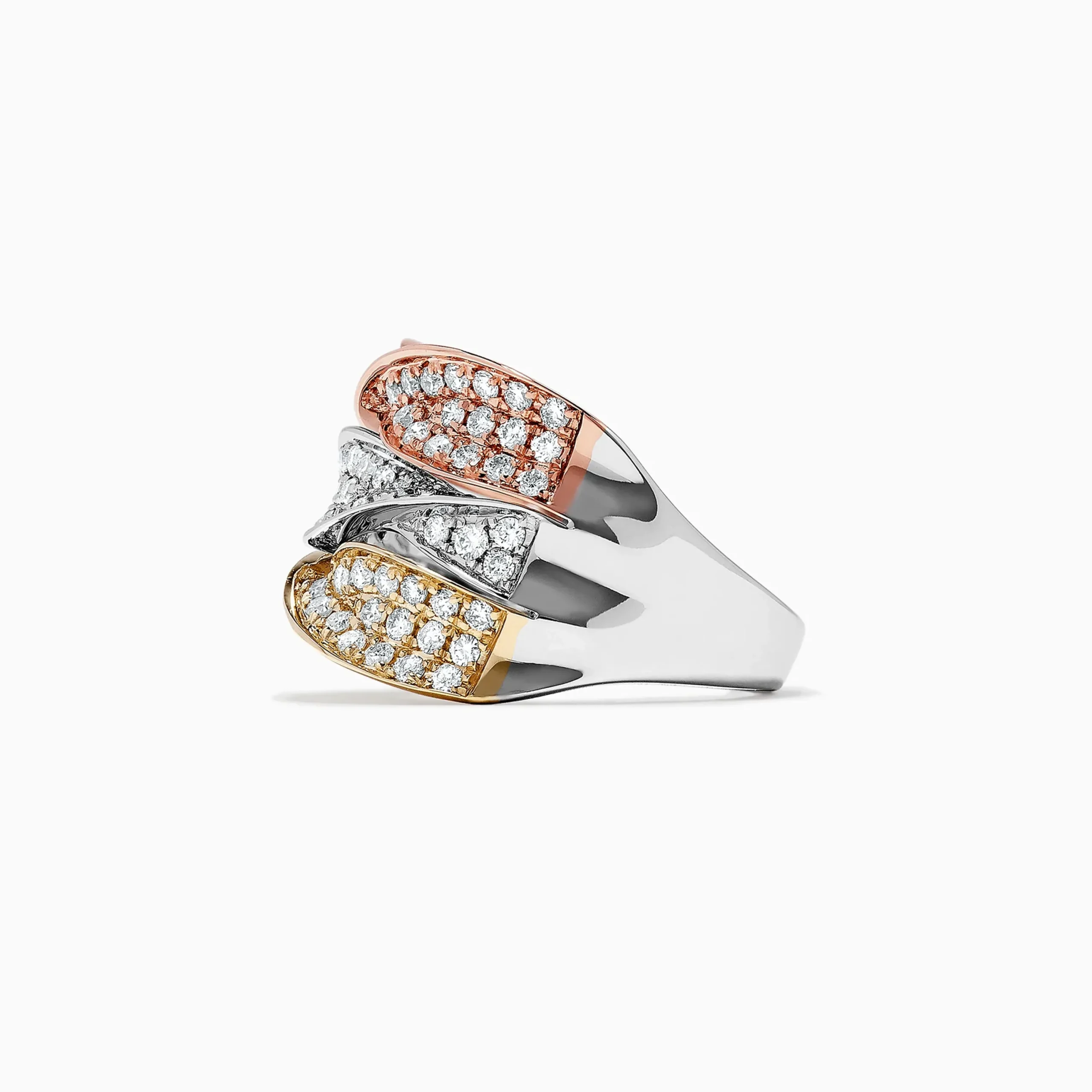 Rings|Effy Jewelry Trio 14K Tri Color Gold Diamond Twist Ring, 1.24 TCW