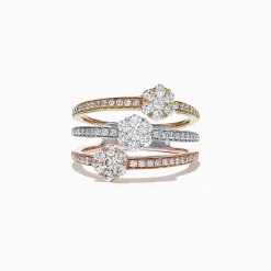 Rings|Effy Jewelry Trio 14K Tri Tone Gold Split Band Diamond Flower Ring, 1.04 TCW