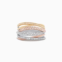 Rings|Effy Jewelry Trio 14K Tri-Color Gold Pave Diamond Crossover Ring, 0.54 TCW