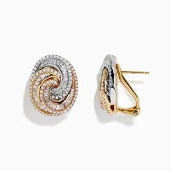 Earrings|BH Multi Trio 14K Tri-Tone Gold French Clip Diamond Statement Earrings, 1.08 TCW