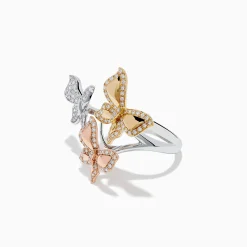 Rings|Effy Jewelry Trio 14K White, Pink and Yellow Gold Diamond Butterfly Ring