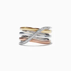 Rings|Effy Jewelry Trio Sterling Silver u0026 14K Gold Diamond Crossover Ring, 0.07 TCW