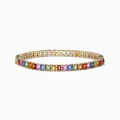 Bracelets|Effy Jewelry Watercolor 14k Gold Emerald Cut Multi Sapphire Tennis Bracelet
