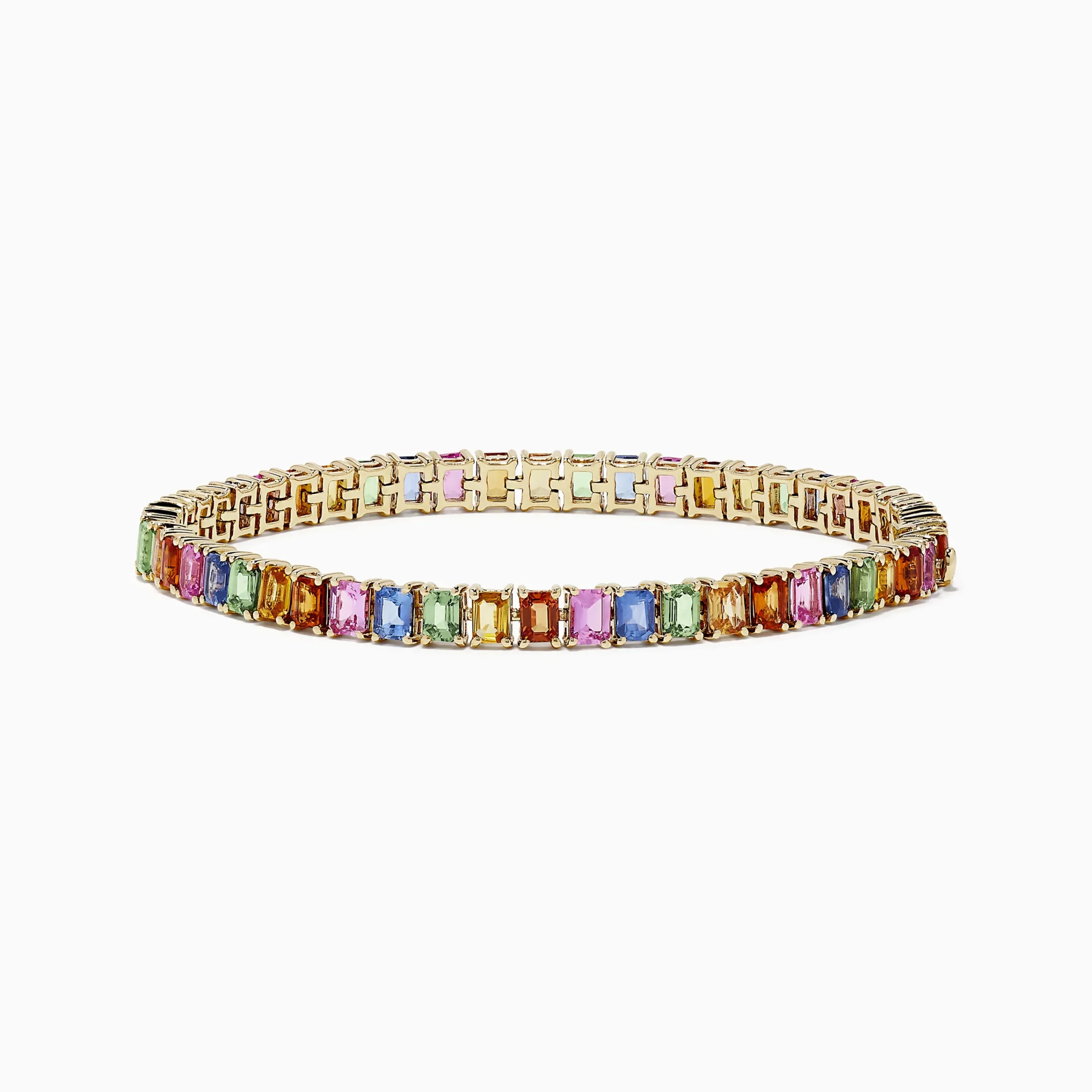 Bracelets|Effy Jewelry Watercolor 14k Gold Emerald Cut Multi Sapphire Tennis Bracelet