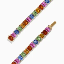 Bracelets|Effy Jewelry Watercolor 14k Gold Emerald Cut Multi Sapphire Tennis Bracelet