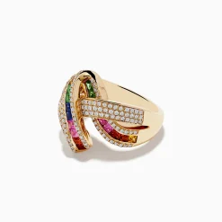 Rings|Effy Jewelry Watercolor 14k Yellow Gold Multi Sapphire and Diamond Ribbon Ring