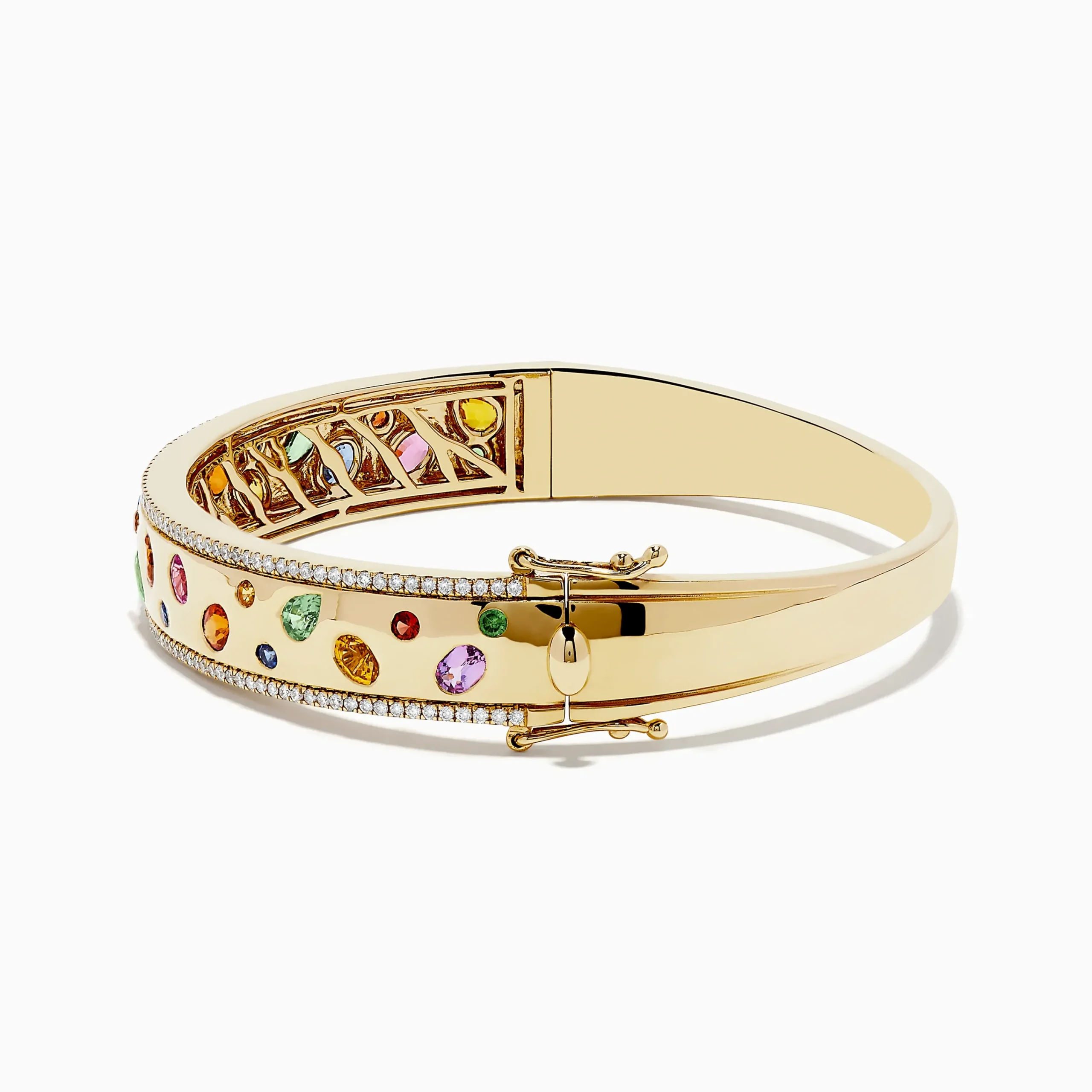 Bracelets|Effy Jewelry Watercolor 14k Yellow Gold Bezel Set Multi Sapphire Bangle