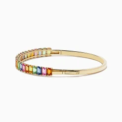 Bracelets|Effy Jewelry Watercolor 14k Yellow Gold Emerald Cut Multi Sapphire Bangle
