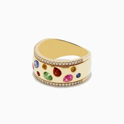 Rings|Effy Jewelry Watercolor 14k Yellow Gold Bezel Set Multi Sapphire Ring