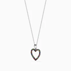 Necklaces & Pendants|Effy Jewelry Watercolors 925 Sterling Silver Multi Sapphire and Tsavorite Heart Pendant